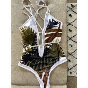 Tropical one piece bathing suit